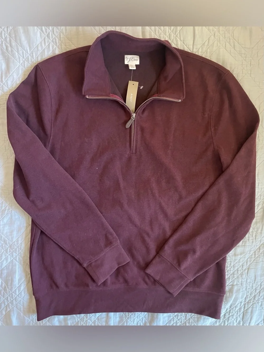 J. CREW Seaboard soft-knit quarter-zip‎ pullover in Berry Size L NWT $110 CO174